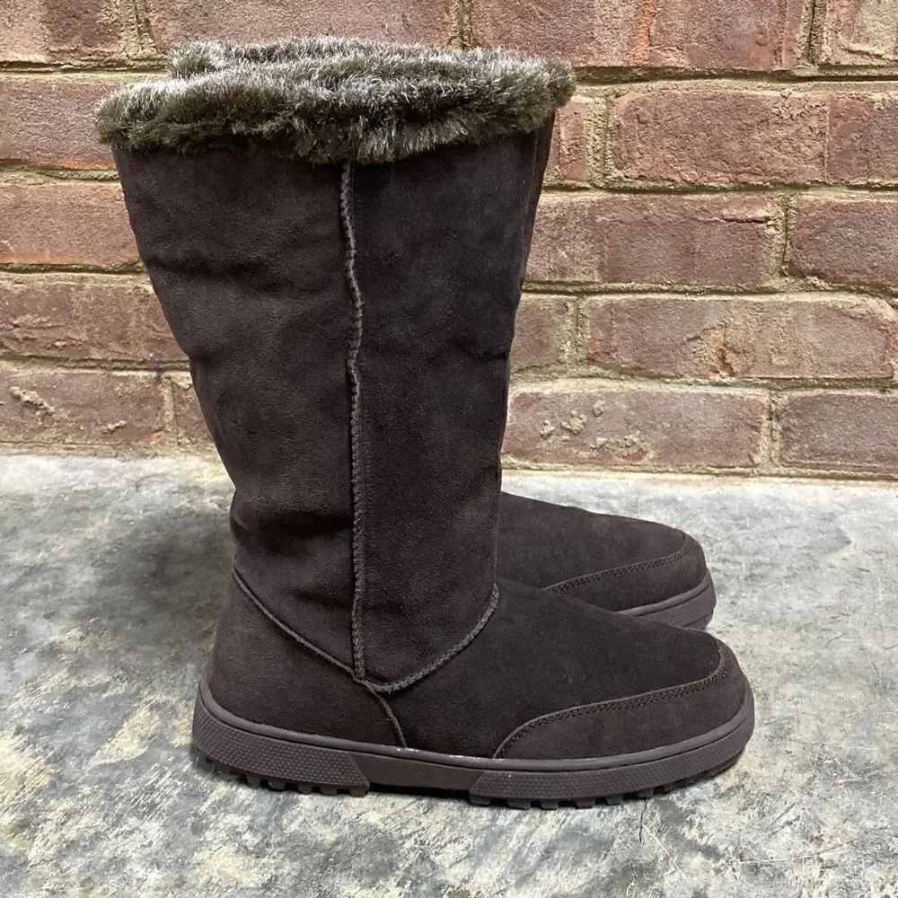 Rampage Ashlee Brown Suede Leather Faux Fur Boot Size 7